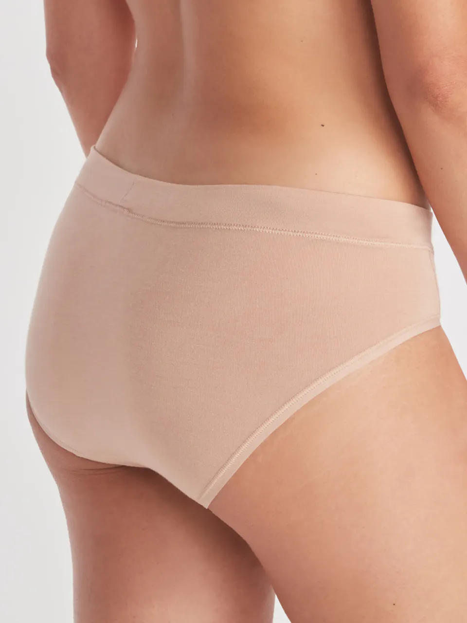 back of women's briefs on model