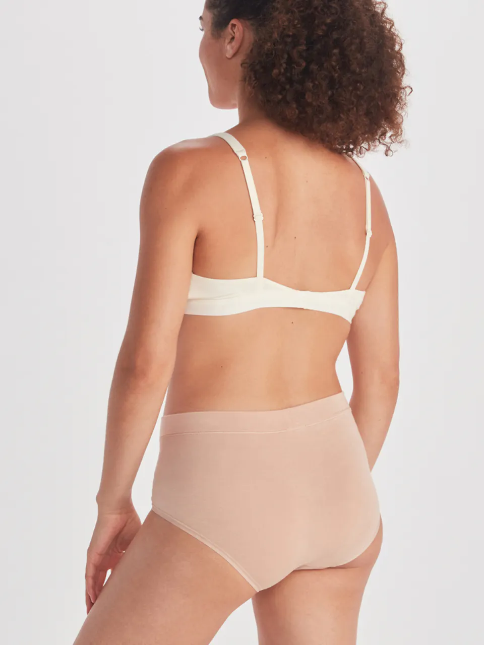 back of women's bra and panty set on model