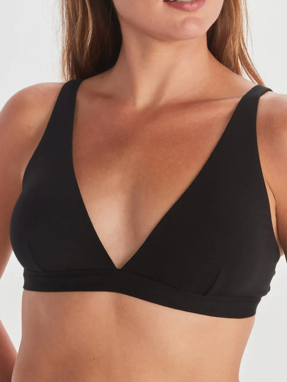 front of women's bralette on model