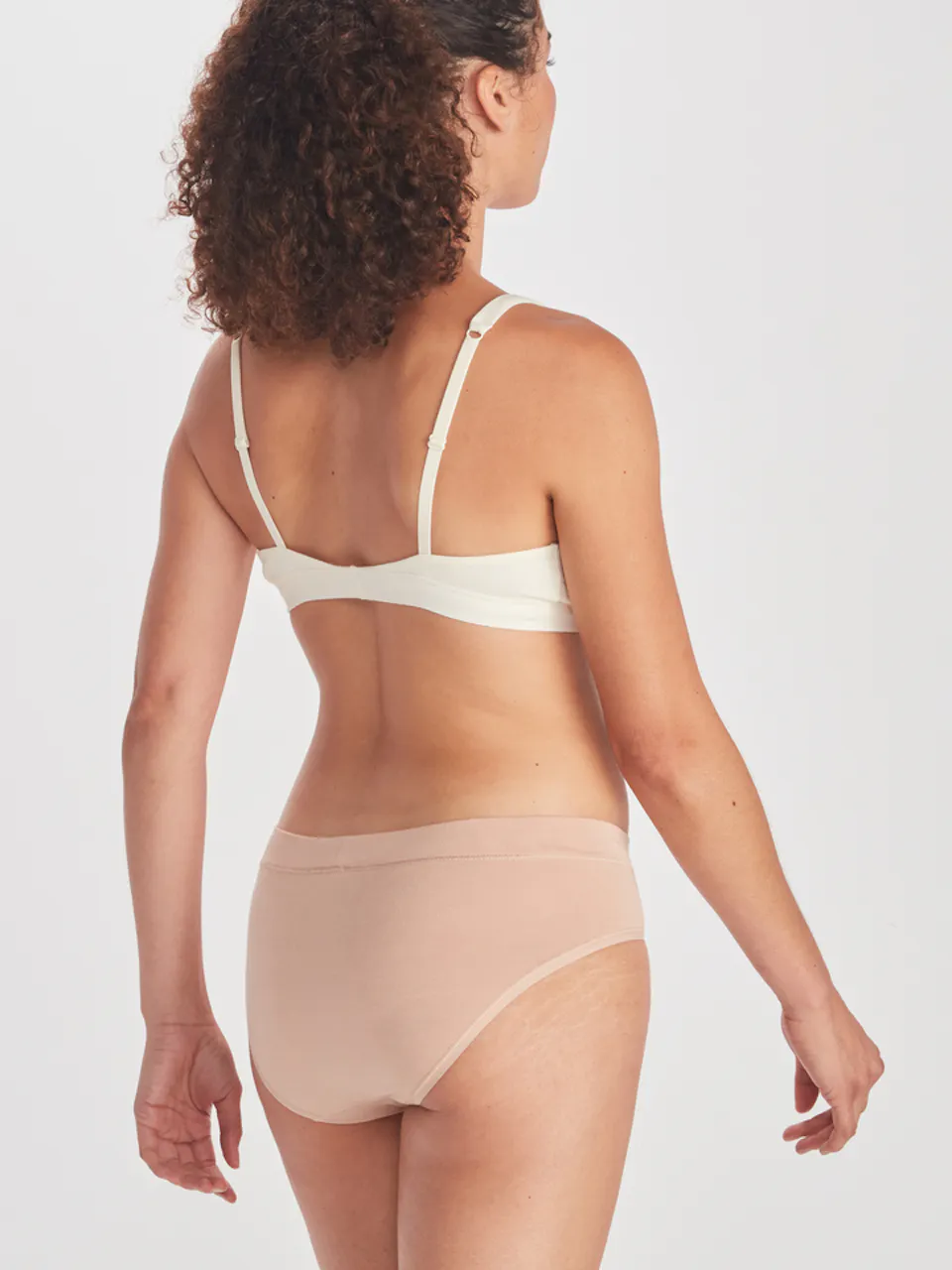 back of women's bra and panty set on model