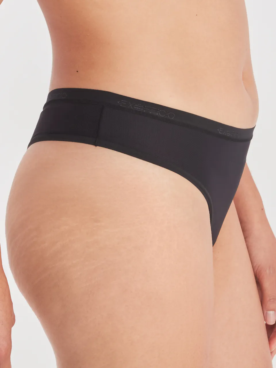 side of women's underwear on model