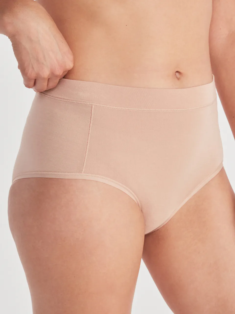 front of women's high waisted brief on model